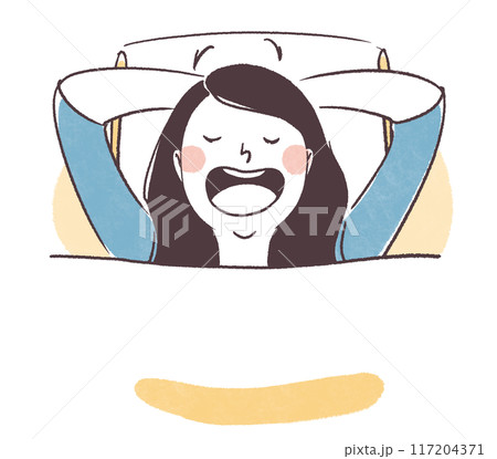 大きな口を開けて眠る女性のシンプル手描き上半身イラスト 117204371