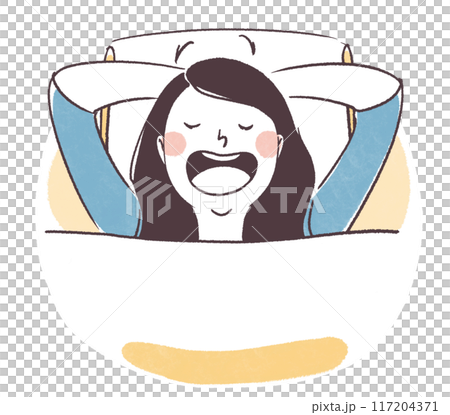 大きな口を開けて眠る女性のシンプル手描き上半身イラスト 117204371