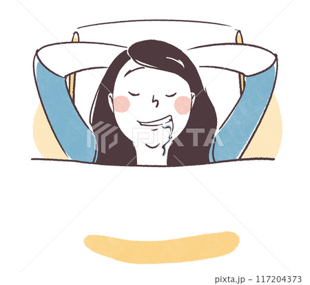 よだれを垂らしながら眠る女性のシンプル手描き上半身イラスト 117204373