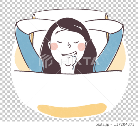 よだれを垂らしながら眠る女性のシンプル手描き上半身イラスト 117204373