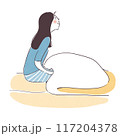 目が覚めて起き上がる女性のシンプル手描きイラスト 117204378