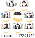 睡眠に関する女性のシンプル手描き上半身イラストセット 117204379