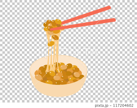用筷子夾起黏黏的納豆的插圖 用筷子夾起黏黏的納豆的插圖 117204602