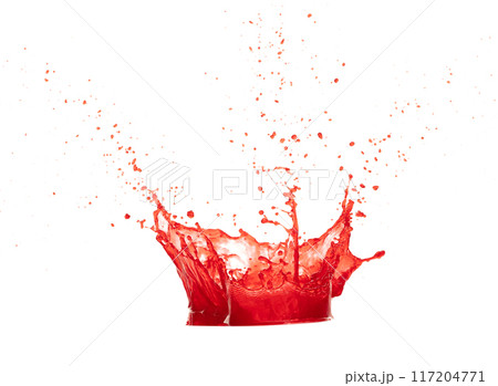 Red wine tomatoes Juice pouring and splash as crown water. Blood plasma Juice explode bubble splash in mid air. Red strawberry pomegranate liquid element water. White background isolated photography Red wine tomatoes Juice pouring and splash as crown water. Blood plasma Juice explode bubble splash in mid air. Red strawberry pomegranate liquid element water. White background isolated photography 117204771