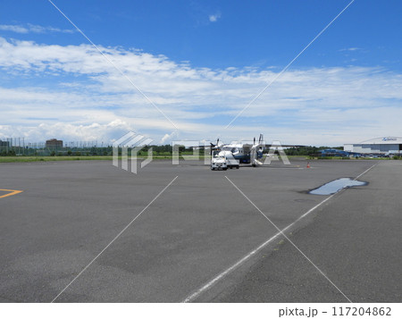 飛行場で離陸の準備をする小型旅客機 飛行場で離陸の準備をする小型旅客機 117204862