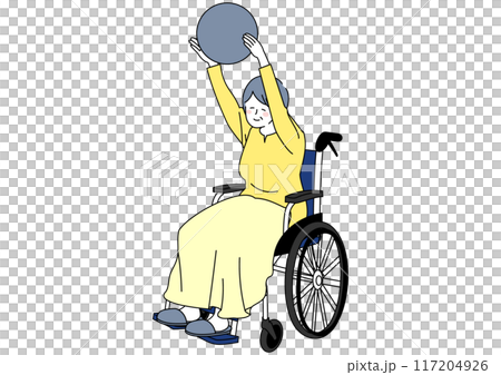 ボールを使ってストレッチする車いすの女性 117204926
