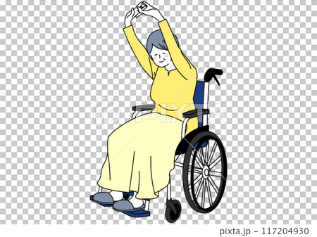 Senior woman in a wheelchair stretching Senior woman in a wheelchair stretching 117204930