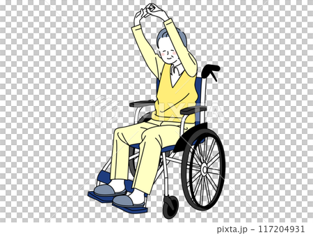 Senior man in a wheelchair stretching Senior man in a wheelchair stretching 117204931