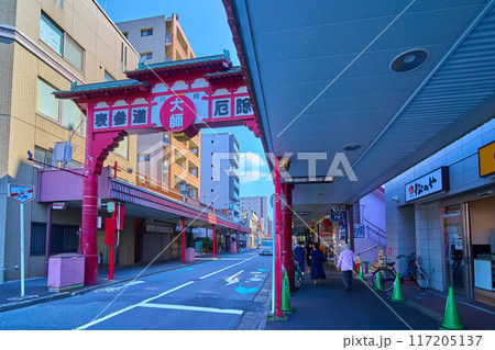 神奈川県川崎市 川崎大師表参道を厄除門と共に見る 117205137