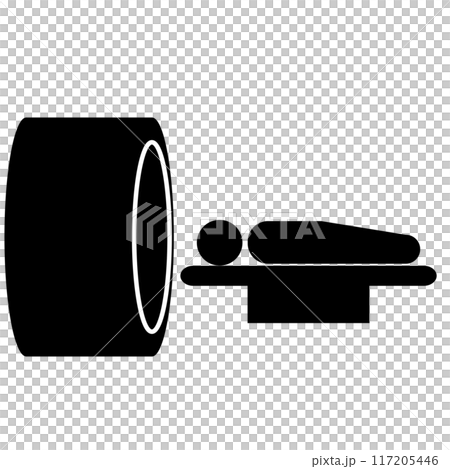 Pictogram of a person undergoing a CT scan Pictogram of a person undergoing a CT scan 117205446