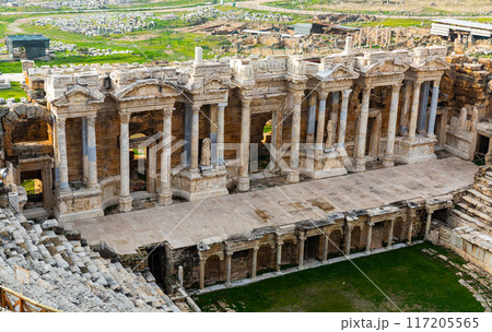 Pamukkale Amphitheater in Hierapolis, Turkey. 117205565