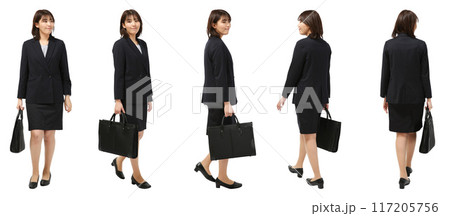 ビジネスバッグキャリアウーマンが歩くの全身人物切り抜き素材 117205756