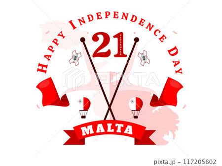 Happy Independence Day of Malta Vector Illustration Celebrating 21st September with a Waving Flag in a National Holiday Flat Style Cartoon Background Happy Independence Day of Malta Vector Illustration Celebrating 21st September with a Waving Flag in a National Holiday Flat Style Cartoon Background 117205802