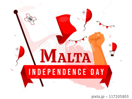 Happy Independence Day of Malta Vector Illustration Celebrating 21st September with a Waving Flag in a National Holiday Flat Style Cartoon Background Happy Independence Day of Malta Vector Illustration Celebrating 21st September with a Waving Flag in a National Holiday Flat Style Cartoon Background 117205803