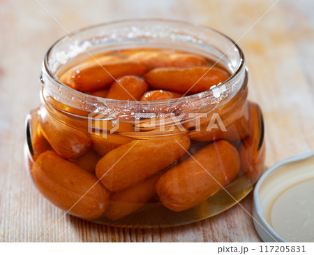Open jar with sausages Open jar with sausages 117205831