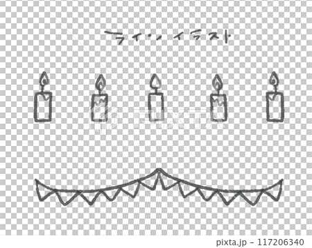 シンプルな誕生日パーティーの線画ラインイラストセット(モノクロ/顔なし) 117206340
