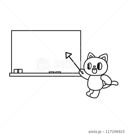 黒板とかわいい猫・線画 117206925