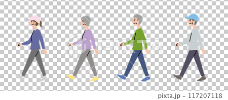 健康のためウォーキングする高齢者のイラスト素材 117207118