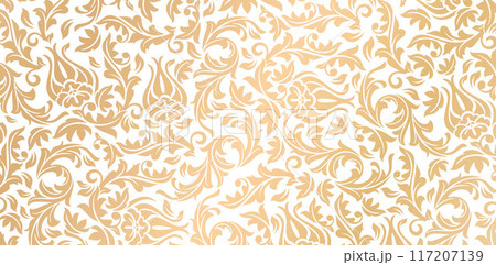 Vector golden damask seamless pattern element. Elegant luxury texture isolated colors for wallpapers, backgrounds, patterned fills, webs pages, surface textures, book covers, fabrics printing, textile Vector golden damask seamless pattern element. Elegant luxury texture isolated colors for wallpapers, backgrounds, patterned fills, webs pages, surface textures, book covers, fabrics printing, textile 117207139
