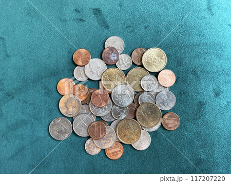 USA money coins scattered on the table USA money coins scattered on the table 117207220