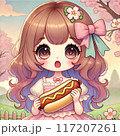 ホットドックを持つ少女 117207261