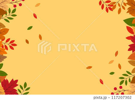 秋の紅葉の落ち葉フレーム背景24橙色 秋の紅葉の落ち葉フレーム背景24橙色 117207302
