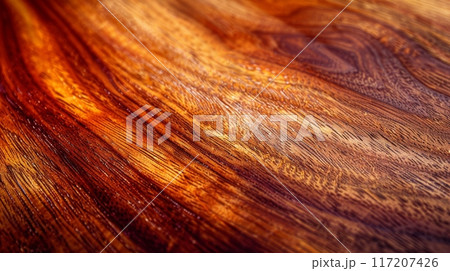 Polished Mahogany Wood Surface with Rich Textures and Warm Tones for Interior Design and Furniture Polished Mahogany Wood Surface with Rich Textures and Warm Tones for Interior Design and Furniture 117207426