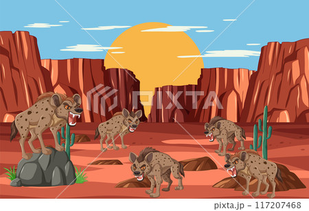 Hyenas in Desert Canyon Landscape 117207468