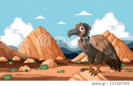 Vulture in Rocky Desert Landscape Vulture in Rocky Desert Landscape 117207505