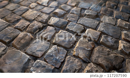 Textured Cobblestone Street for Urban Design, Backgrounds, and Architectural Projects 117207590