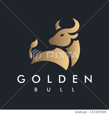 Gold Bull Illustration Logo designed in a modern and minimalist style with a black background can be used for Financial and Investment Companies, Restaurants or Bars Gold Bull Illustration Logo designed in a modern and minimalist style with a black background can be used for Financial and Investment Companies, Restaurants or Bars 117207809