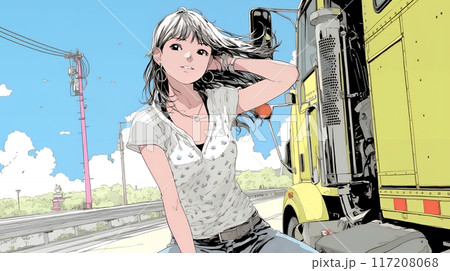 若い女性トレーラードライバー
