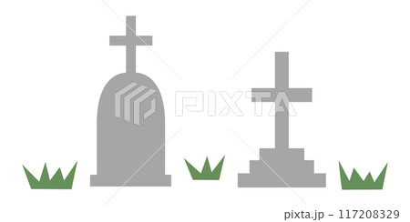 墓地のイラスト、十字架デザインのお墓 117208329