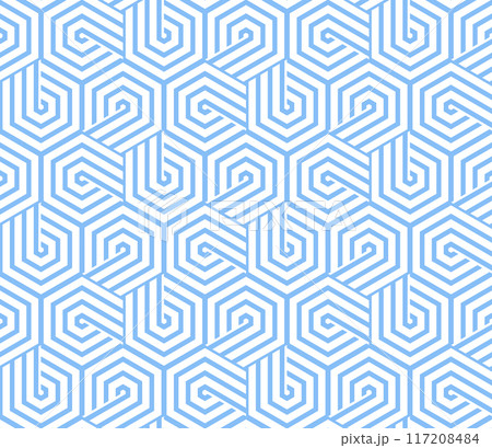 Abstract geometric pattern with stripes, lines. Seamless vector background. White and blue ornament. Simple lattice graphic design Abstract geometric pattern with stripes, lines. Seamless vector background. White and blue ornament. Simple lattice graphic design 117208484