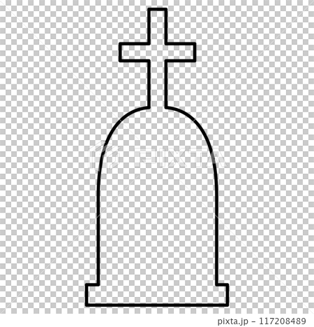 Line drawing illustration of a gravestone, a grave with a cross design Line drawing illustration of a gravestone, a grave with a cross design 117208489
