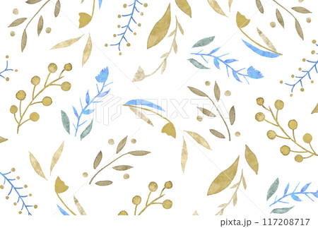 優しい水彩タッチの花のランダムパターン 117208717