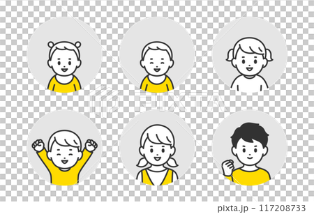 ポジティブな赤ちゃん・子どもの顔アイコンセット【人物ベクターイラスト素材】 ポジティブな赤ちゃん・子どもの顔アイコンセット【人物ベクターイラスト素材】 117208733