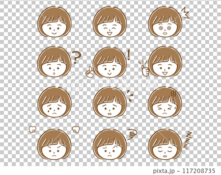 Simple icon set of various facial expressions of girls 117208735