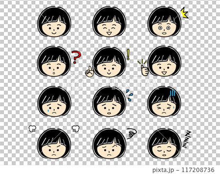 Simple icon set of various facial expressions of girls (color) Simple icon set of various facial expressions of girls (color) 117208736