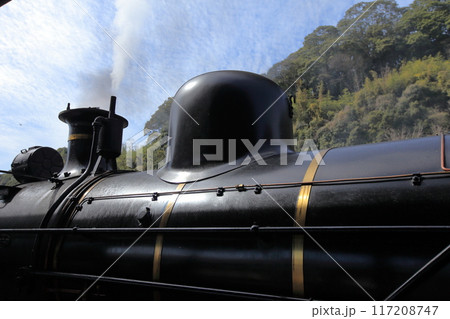 蒸気機関車・8620形・車両番号58654号機の蒸気ドームと蒸気 117208747