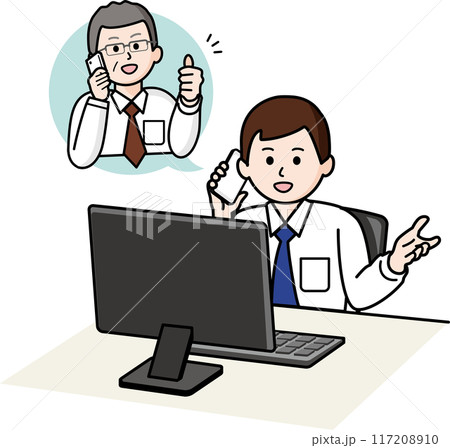 電話で上司に報告する男性社員 電話で上司に報告する男性社員 117208910