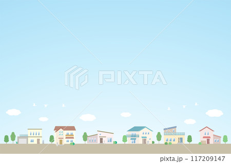 街並みのイラスト 青空と家が立ち並ぶ住宅地の風景 117209147