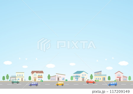 街並みのイラスト 青空と家が立ち並ぶ住宅地の風景 街並みのイラスト 青空と家が立ち並ぶ住宅地の風景 117209149