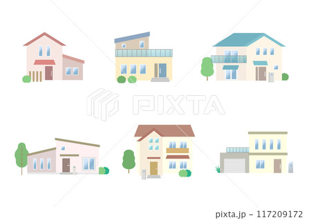 一戸建ての家 住宅のイラストセット 一戸建ての家 住宅のイラストセット 117209172