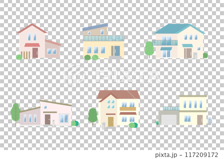 一戸建ての家 住宅のイラストセット 一戸建ての家 住宅のイラストセット 117209172