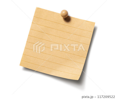 画鋲で壁に留められたメモ用紙のテクスチャー 画鋲で壁に留められたメモ用紙のテクスチャー 117209522