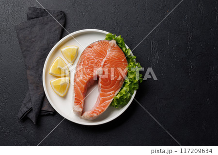 Fresh salmon fish steak, ready to cook 117209634