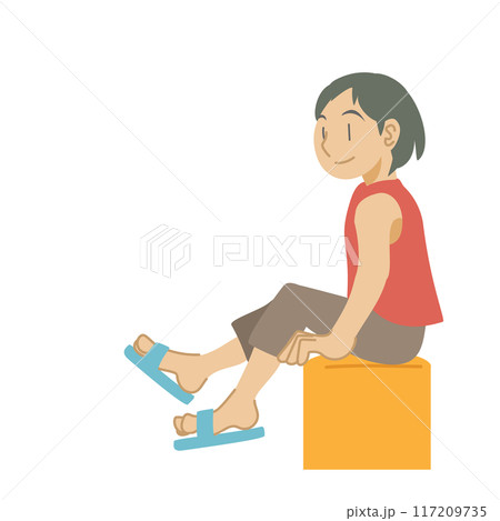 スツールに座る女の子のイラスト 117209735