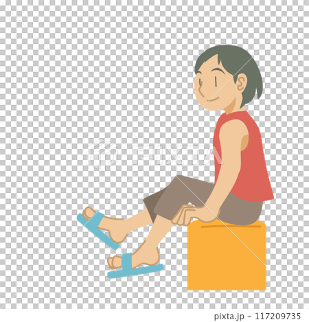 スツールに座る女の子のイラスト 117209735