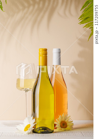 White wine bottle and wine glass White wine bottle and wine glass 117209755